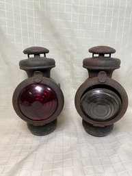 Antique Carriage Oil Lanterns Front And Rear Lights 9in