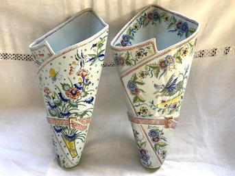 Two French Rouen Faience Corner Pocket Vases