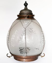 An Antique Art Nouveau Pendant Lamp In Etched Glass And Bronze Frame