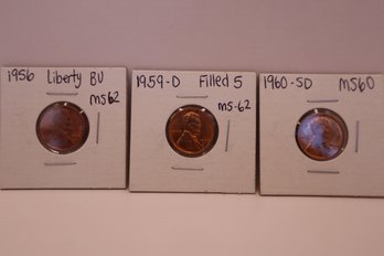 1956, 1959, 1960 Pennies (3 Total)