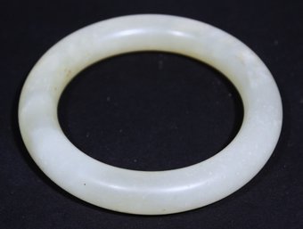 Vintage Chinese Carved White Jade Thick Bangle Bracelet