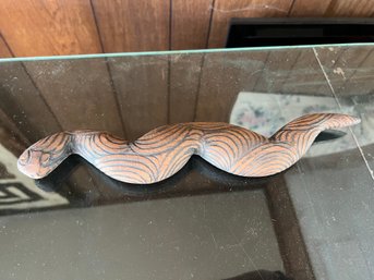 Australian Aboriginal Carved Snake With Pyrography Design