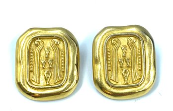 Signed Vintage Goldtone Clip Earrings By Carolee