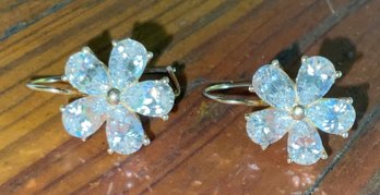 14k YG And CZ Flower Petal Earrings