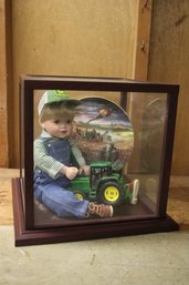 John Deere Collection With Johnny Doll, Tractor And Plate - All Under A Glass Case