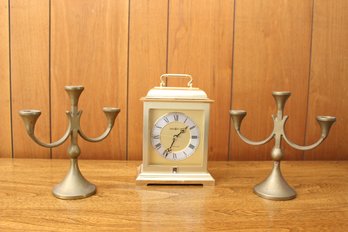 Brass Candlabras And One Howard Miller Westminster Mantle Clock