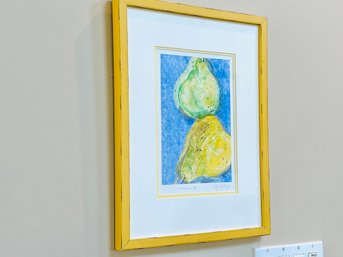 Pear Monoprint With Bright Yellow Frame