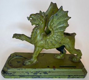 Vtg Antique Winged Griffin - Smoking Tobacco - Cigarette -  Match Caddy - Victorian Gothic - Metal - Green