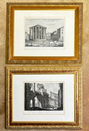 A Pair Of Vintage Etchings - Roman Ruins - In Gilt Wood Frames