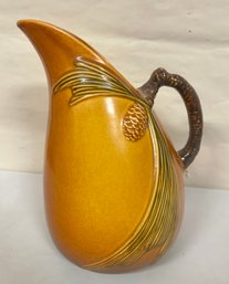 Antique Roseville Pottery USA #415-9'. PINECONE Pattern, Branch Handled Pitcher & Raised Needles. MB/e2