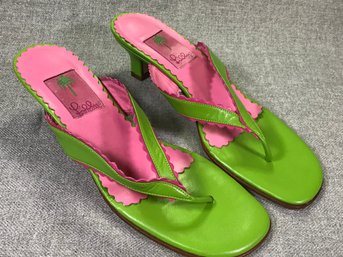 Pair 1 Of 5 Very Nice LILLY PULITZER Shoes - Made In Italy - Size 9M - All Leather - Pink & Green - Nice !