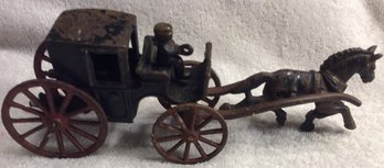 Vintage Cast Iron Horse Pulling Covered Carriage With Driver