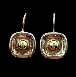 Sterling Silver With Vermeil Center Square Dangle Earrings