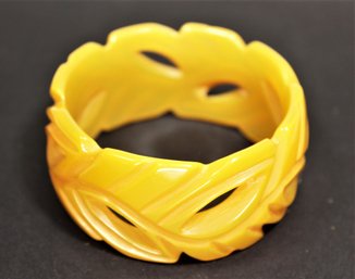 Hand Carved Openwork Vintage Bakelite Plastic Wide Bangle Bracelet