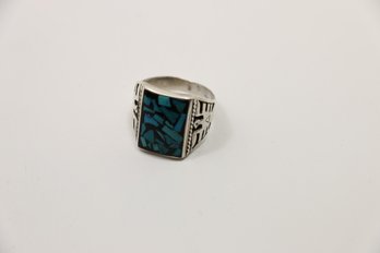 Sterling Silver Crushed Turquoise Men's Ring Size 11