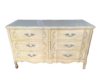 1960s Dixie French Provincial Style Yellow Painted Double Dresser