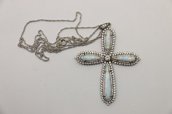 Sterling Silver Large Opal Cross Necklace