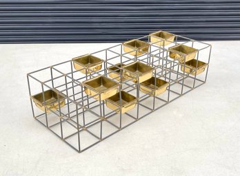 Vintage Metal Cage And Brass Tray Tea Light