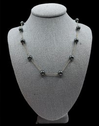 Vintage Sterling Silver Hematite Beads Necklace