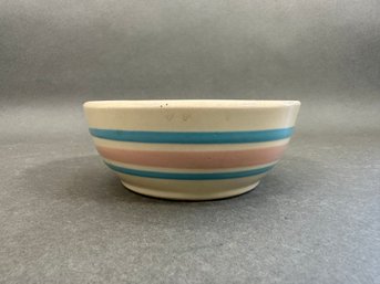 A Small Vintage McCoy Bowl With Pink & Blue Stripes