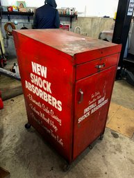 Awesome! Huge Vintage Red Enamel Shock Absorber Cabinet