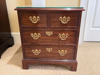 Henredon 3 Drawer Night Stand With Glass Top
