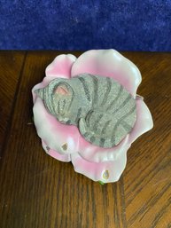 Fur-ever Loving Blake Jensen Pink Flower Gray Striped Cat Figurine