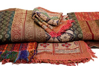 Set Of 6 Collection Of Middle Eastern And Anatolian Inspired Shawls, Throws And Loom Woven Textiles