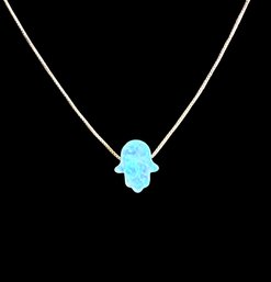 Vintage Italian Sterling Silver Chain With Small Glowing Blue Pendant