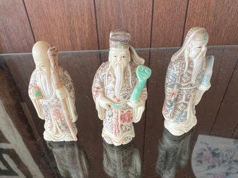 Trio Of Vintage Carved Resin Chinese Wisemen Figurines
