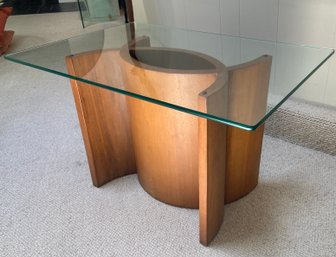 Mid Century Walnut And Glass End Table Attributed To Vladimir Kagan