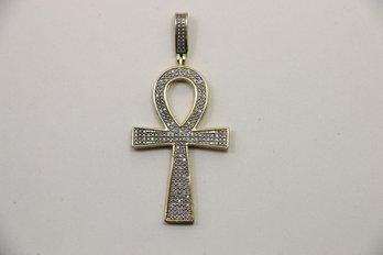 14k Over Sterling Silver Diamond Ankh Cross Pendant