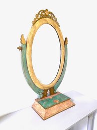 Vintage Art, Deco, Decoupage Vanity Mirror With Jewelry Box Base