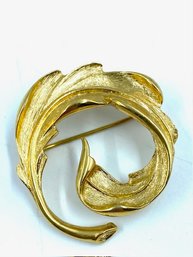 Vintage Signed Monet Goldtone Leaf Swirl Brooch