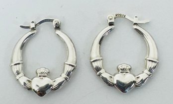 STERLING SILVER CLADDAGH HOOP FORM EARRINGS