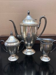 Vintage Glastonbury Silver Plate Teapot, Creamer And Sugar