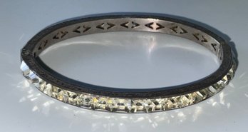 Stunning Vintage Sterling Hinged Bangle With Channel Set Rhinestones