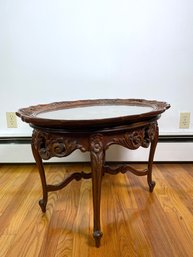 Louis XIII Carved Walnut Glass Top Butler Table With Floral Inlay Motif