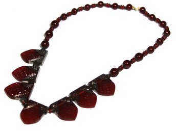 Art Deco Acid Etched Czech. Glass Silver Decorated Glass Beaded Necklace (missing Clasp)
