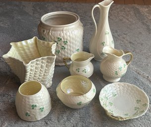 Lovely Collection Of Vintage Signed BELLEEK Porcelain- Servers, Pitcher/ Ewer, Vase, Jar- 3rd PARTY SHIPPING