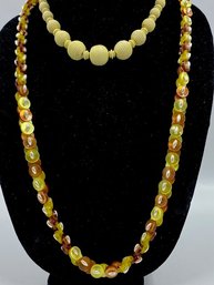 Pairing Of Vintage Mustard/dijon Tone Bead Necklaces