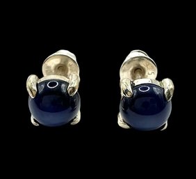 Vintage Sterling Silver Blue Sapphire Stone Stud Earrings