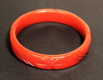 Vintage Red Carved Bakelite Bangle Bracelet