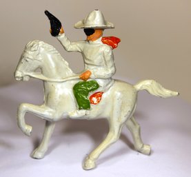 Masked Bandit On Horseback In White Original Paint Dime Store Lead Figure Onepiece