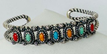 SOUTHWESTERN DESIGNER CAROLYN POLLACK MULTI STONE STERLING SILVER CUFF BRACELET