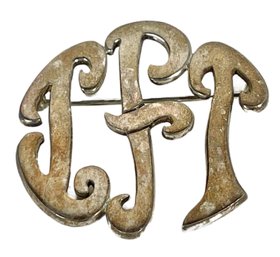 Vintage Heavy Sterling Silver Monogram Brooch 'IFT' Or 'ITF'