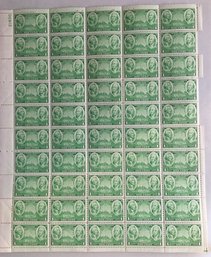 Scott # 785 FULL SHEET Unused 1936 / 1937 Mount Vernon Green One Cent U.S. Stamp