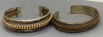 Two Sterling And Gold Filled Cuff Bracelets