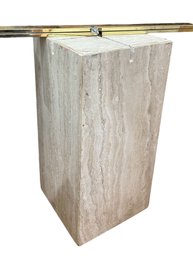 Gorgeous Italian White Travertine & Brass Vintage MCM Side Table 21in Height