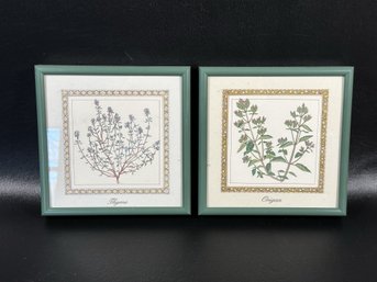 A Pair Of Vintage Herb Prints In Green Frames